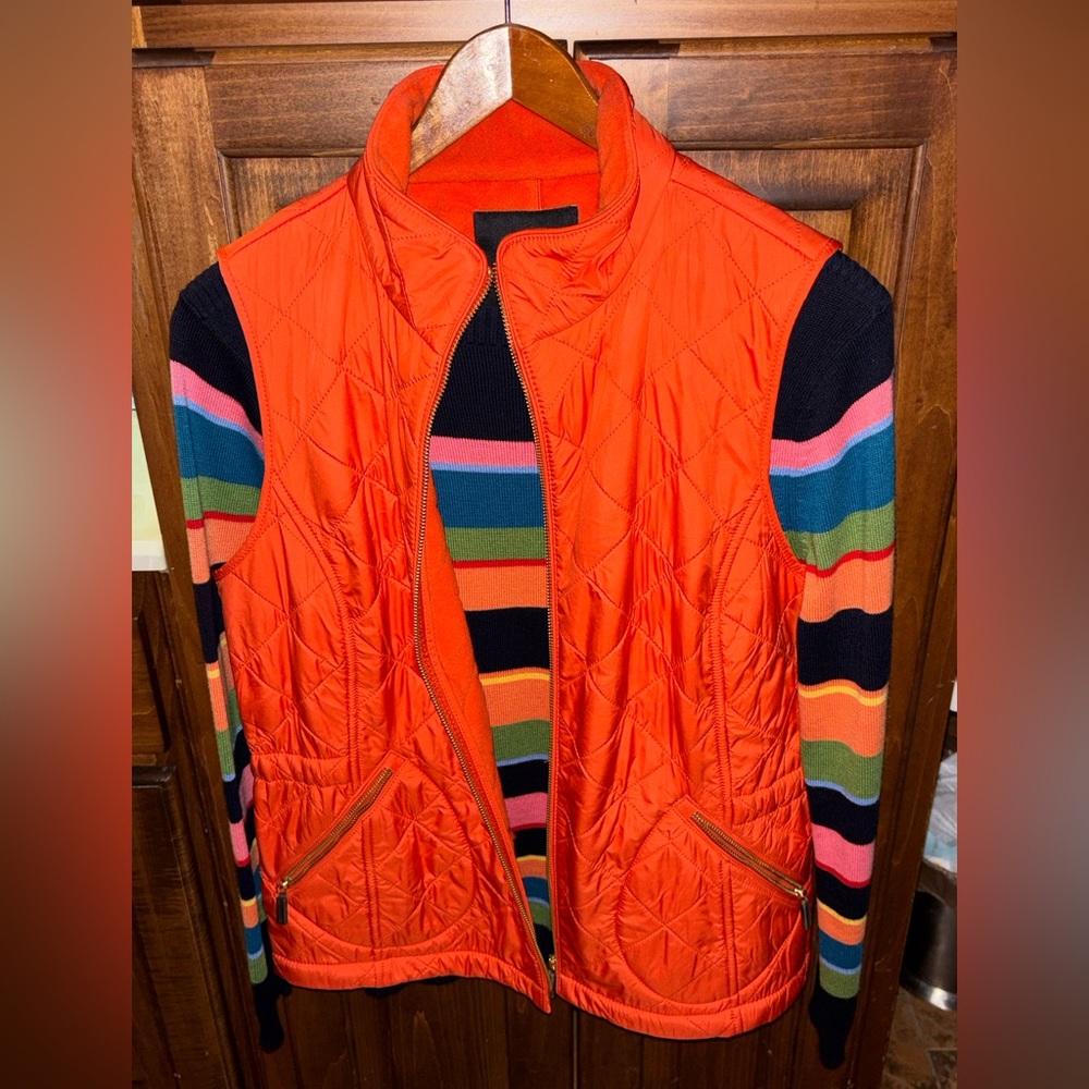Orange Quilted Vest and striped boat neck sweater set, Talbots set medium and MP